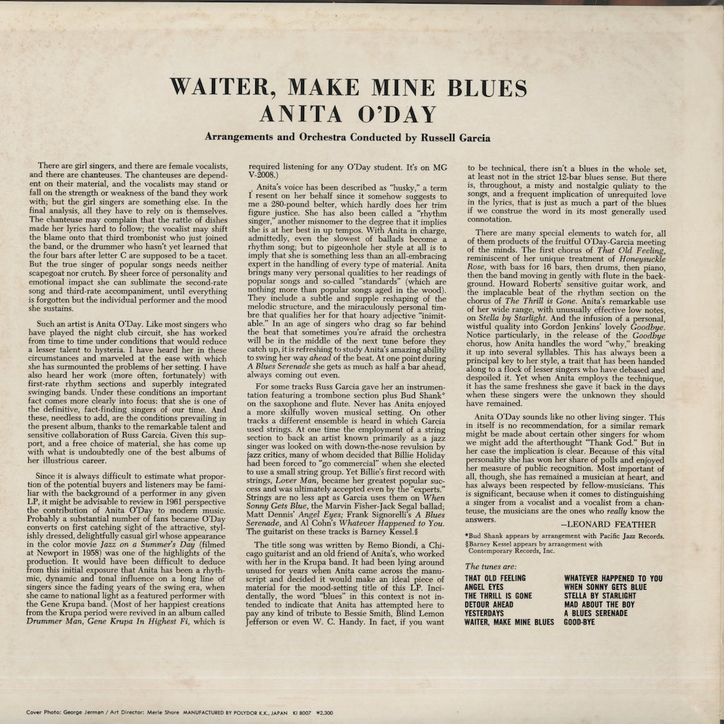 Anita O'day / アニタ・オデイ / Waiter, Make Mine Blues (MV 2693)