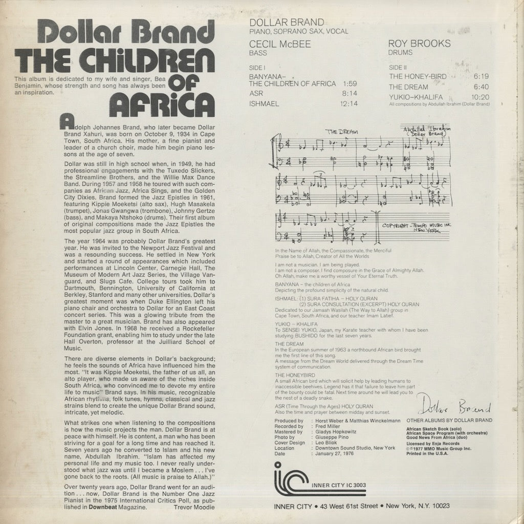 Dollar Brand / ダラー・ブランド / The Children Of Africa (IC3003)