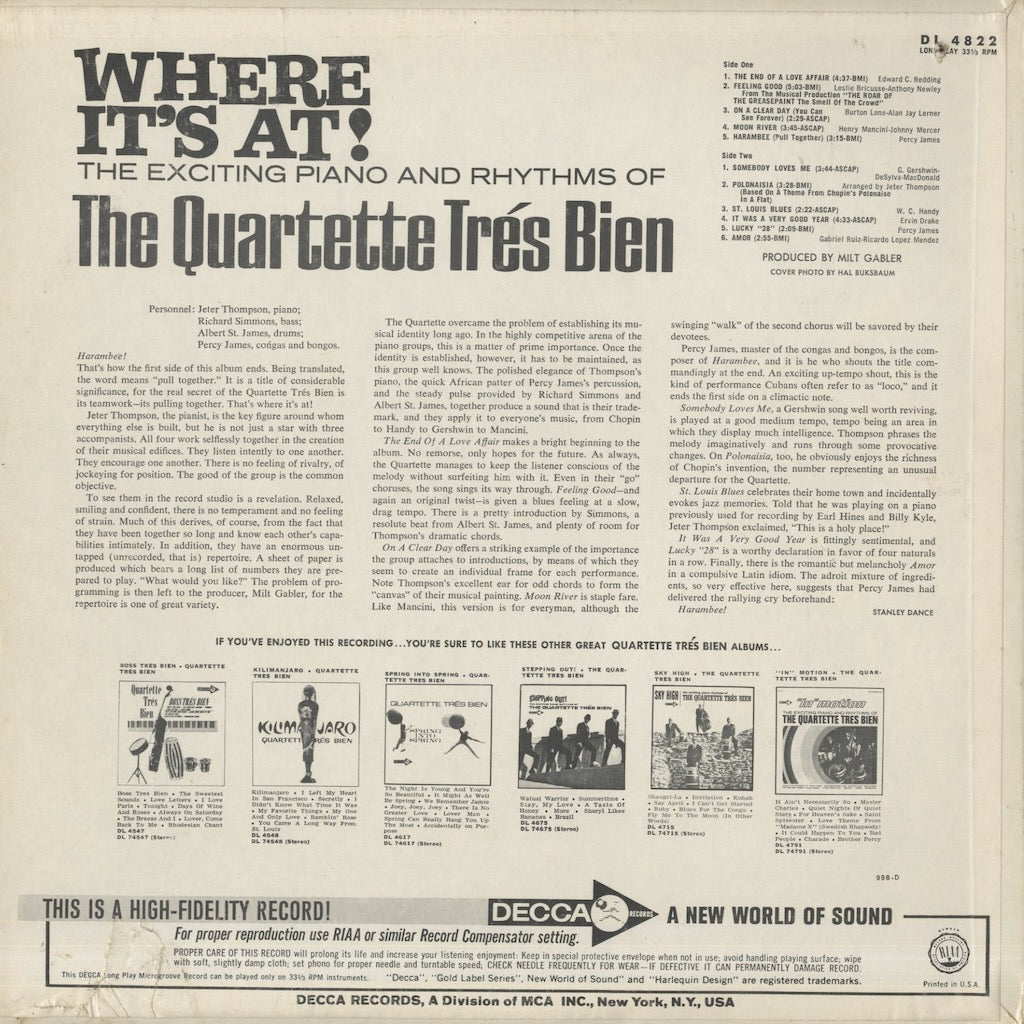 Quartette Tres Bien / カルテート・トレビアン / Where It's At! (DL 4822)