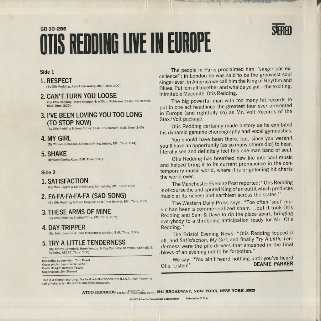 Otis Redding / オーティス・レディング / Live In Europe (SD33-286)