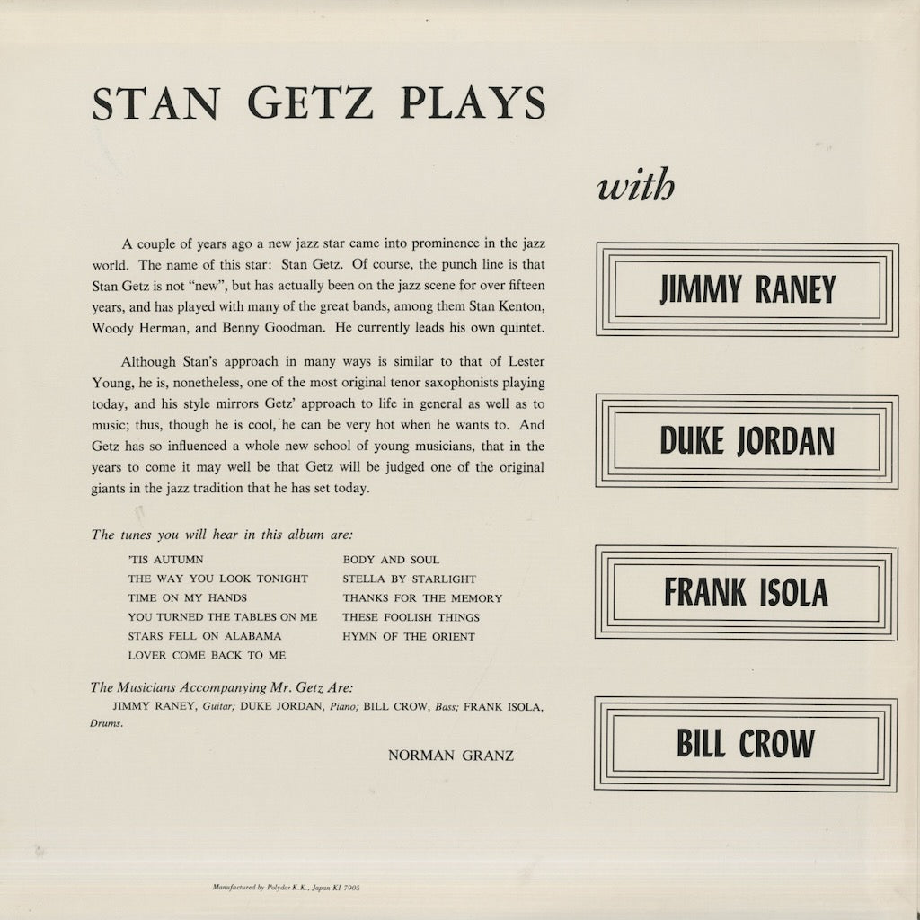 Stan Getz / スタン・ゲッツ / Stan Getz Plays (MV 2627)