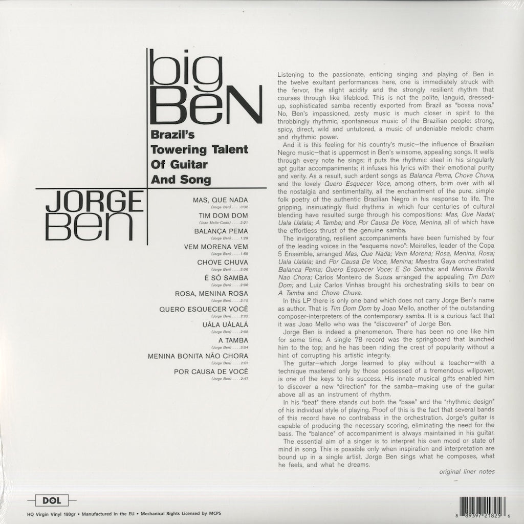 Jorge Ben / ジョルジ・ベン / Big Ben (Samba Esquema Novo) - HQ Virgin Vinyl 180g