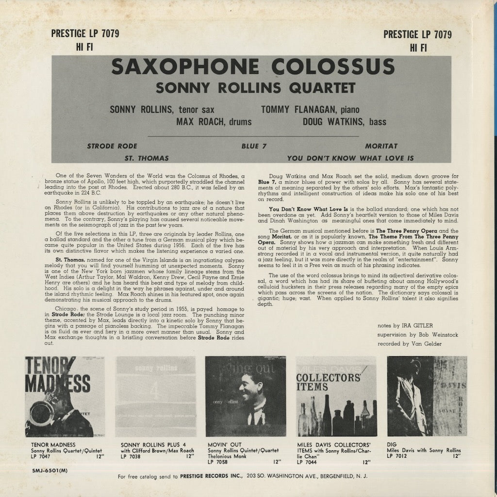 Sonny Rollins / ソニー・ロリンズ / Saxophone Colossus (SMJ6501M)