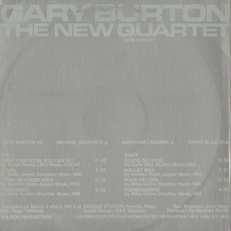 Gary Burton / ゲイリー・バートン / The New Quartet (ECM 1030 ST)