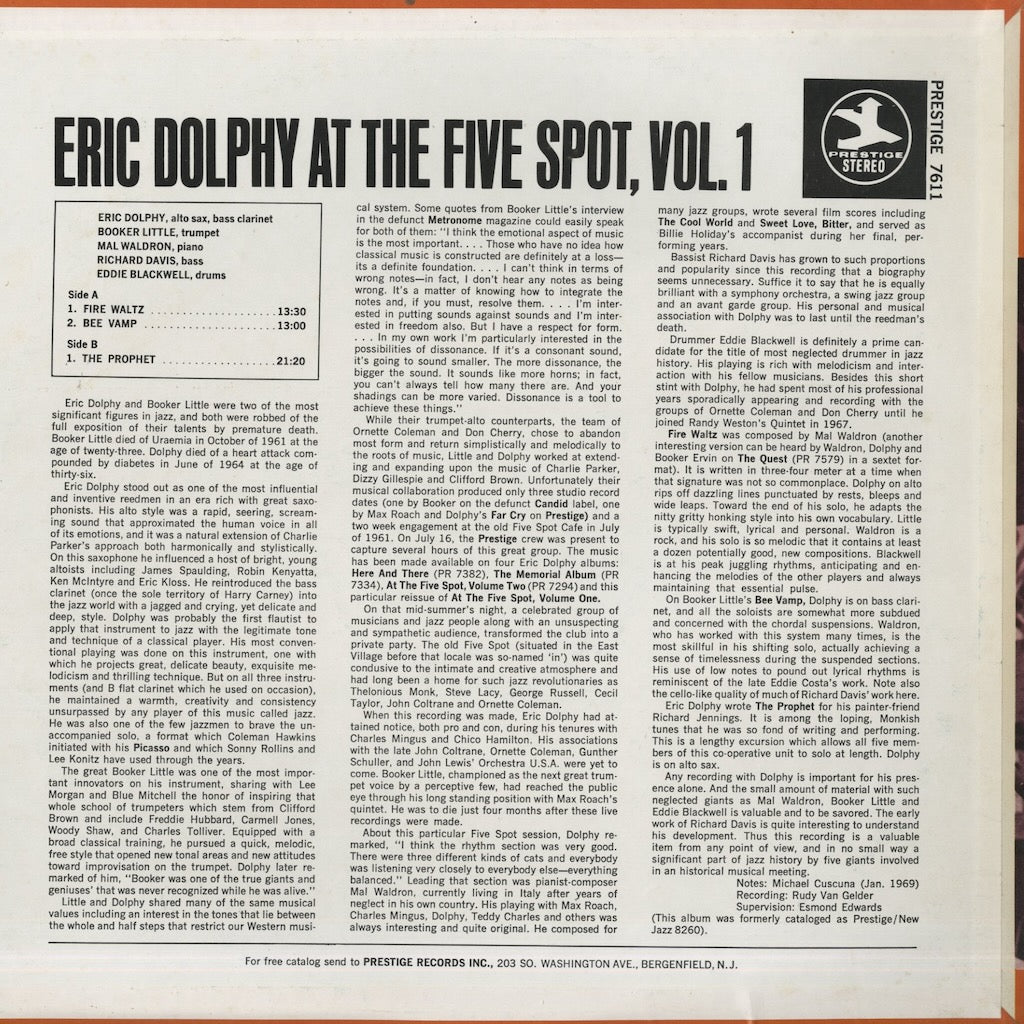 Eric Dolphy / エリック・ドルフィー / Eric Dolphy At The Five Spot, Vol.1 (PRT 7611)