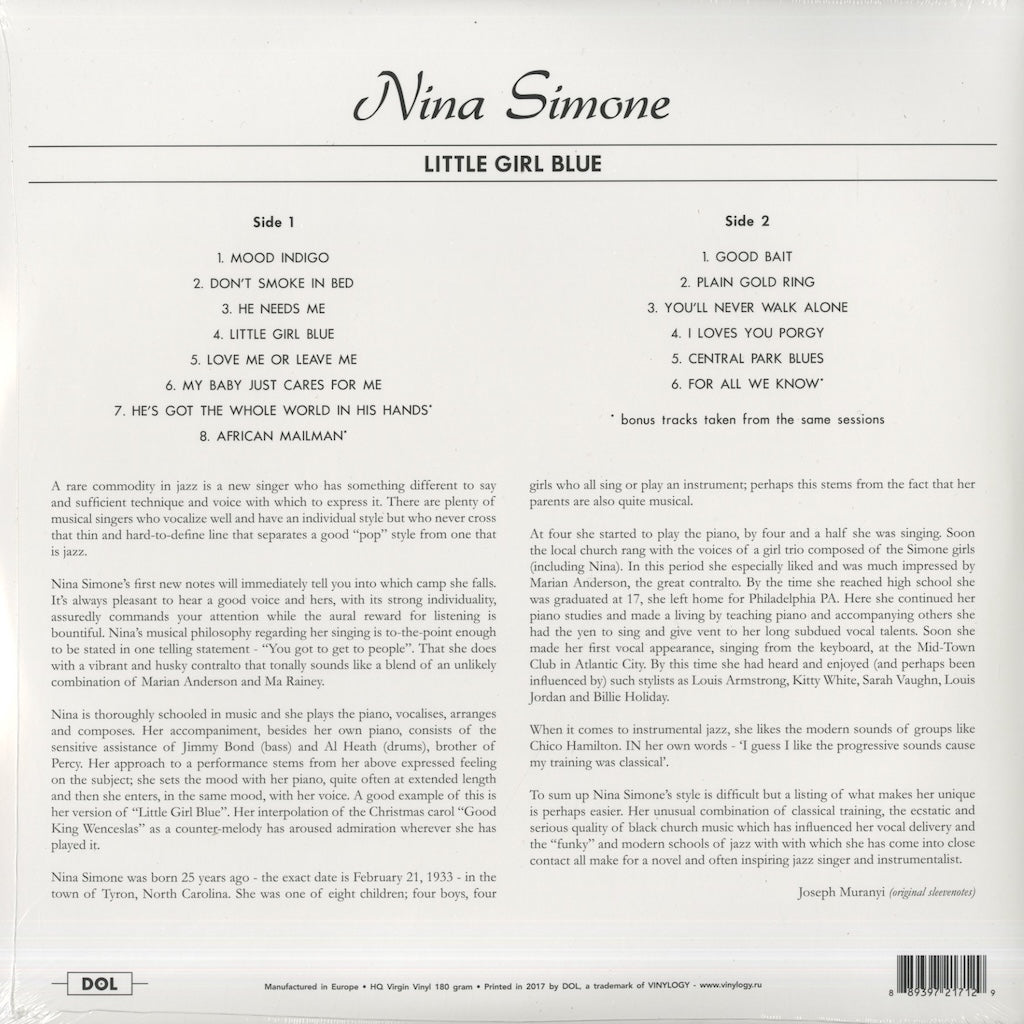 Nina Simone / ニーナ・シモン / Little Girl Blue (180g) – VOXMUSIC WEBSHOP