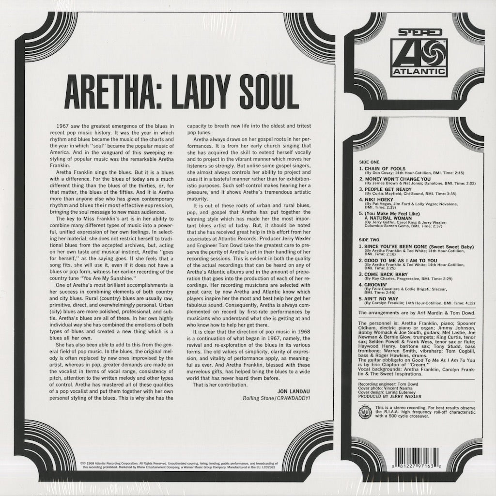 Aretha Franklin / アレサ・フランクリン / Lady Soul - 180g 