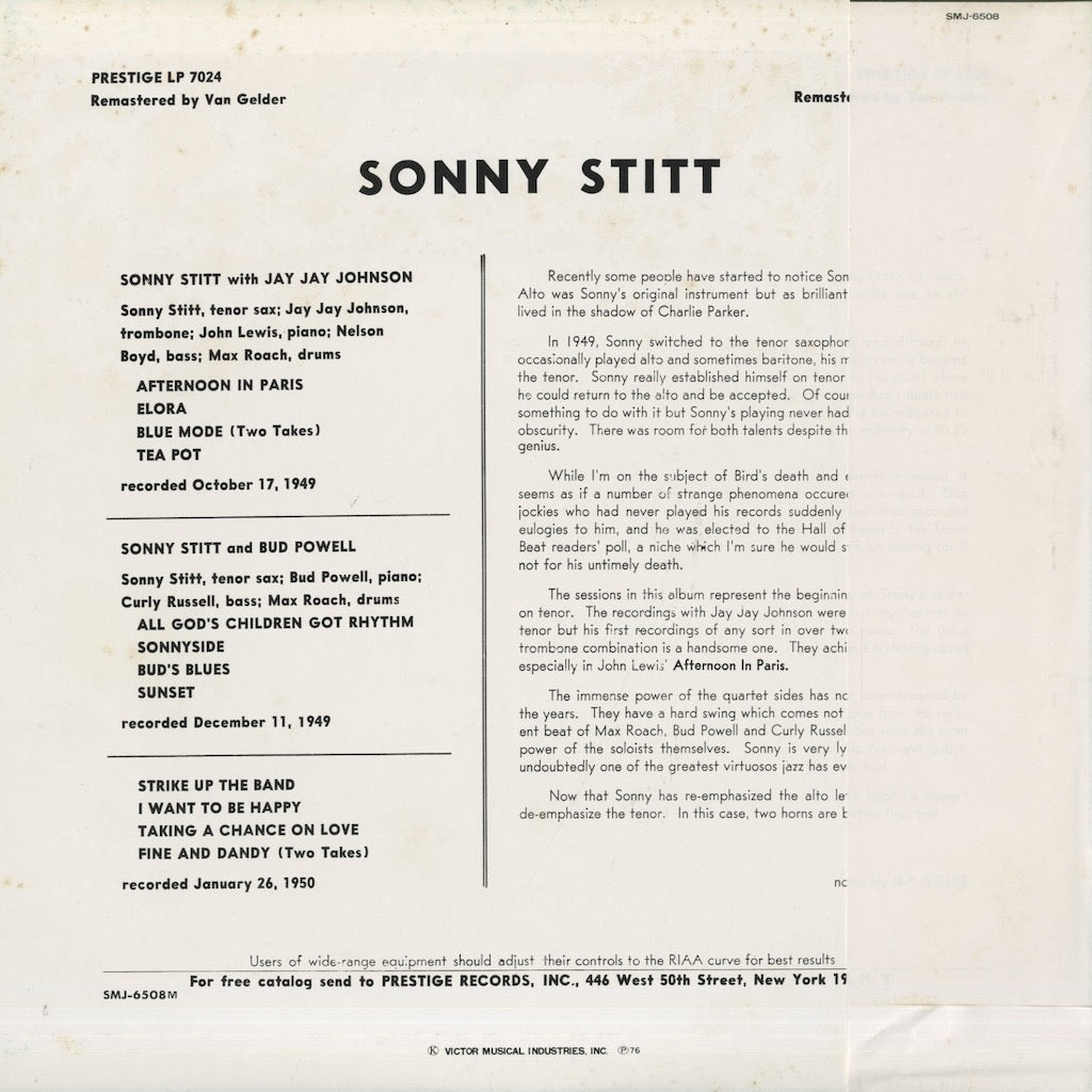 Sonny Stitt / ソニー・スティット / Sonny Stitt With Powell & J.J. (SMJ-6508M)