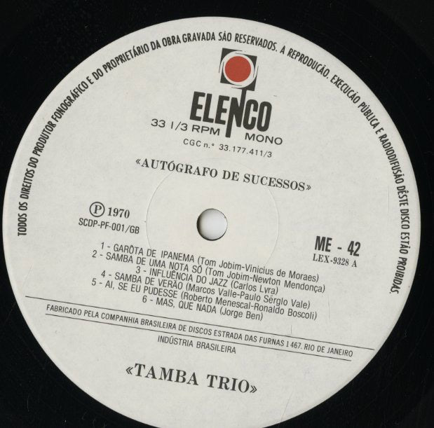 Tamba Trio / タンバ・トリオ / Serie Autografo De Sucessos (LEX-9328)