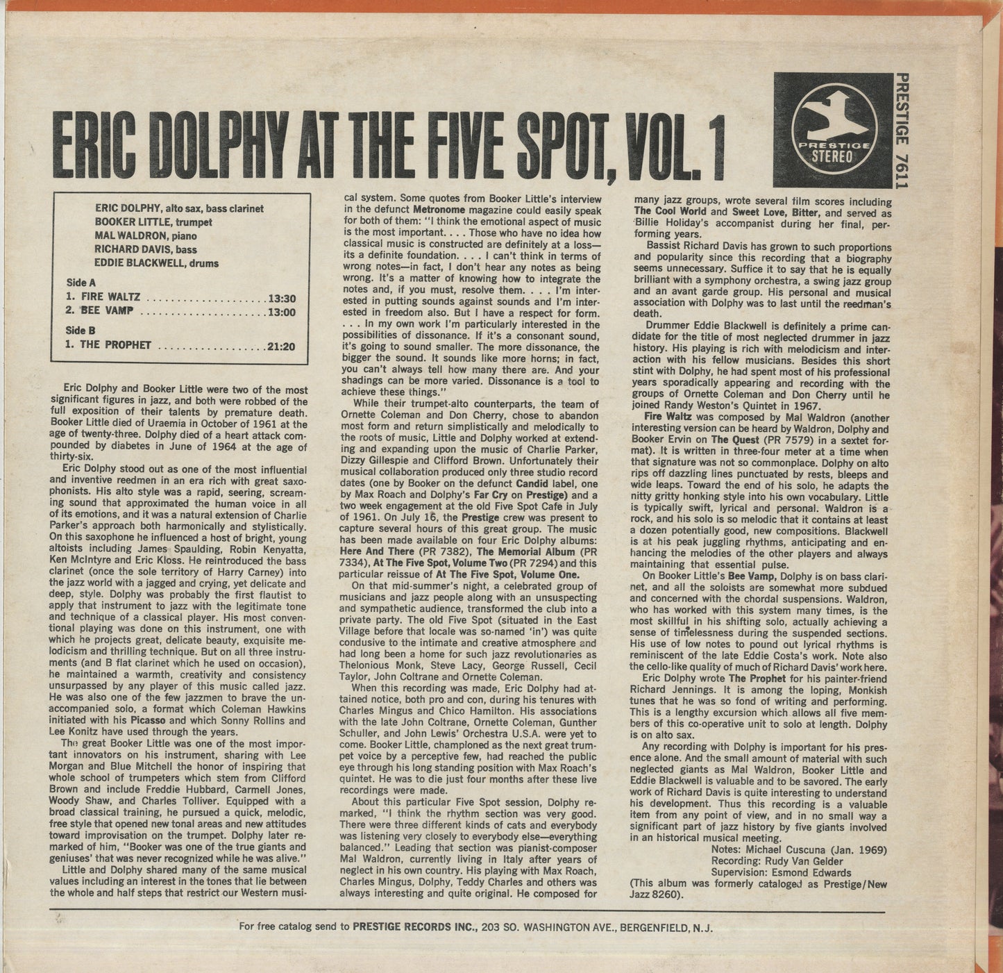 Eric Dolphy / エリック・ドルフィー / Eric Dolphy At The Five Spot, Vol.1 (PRT 7611)