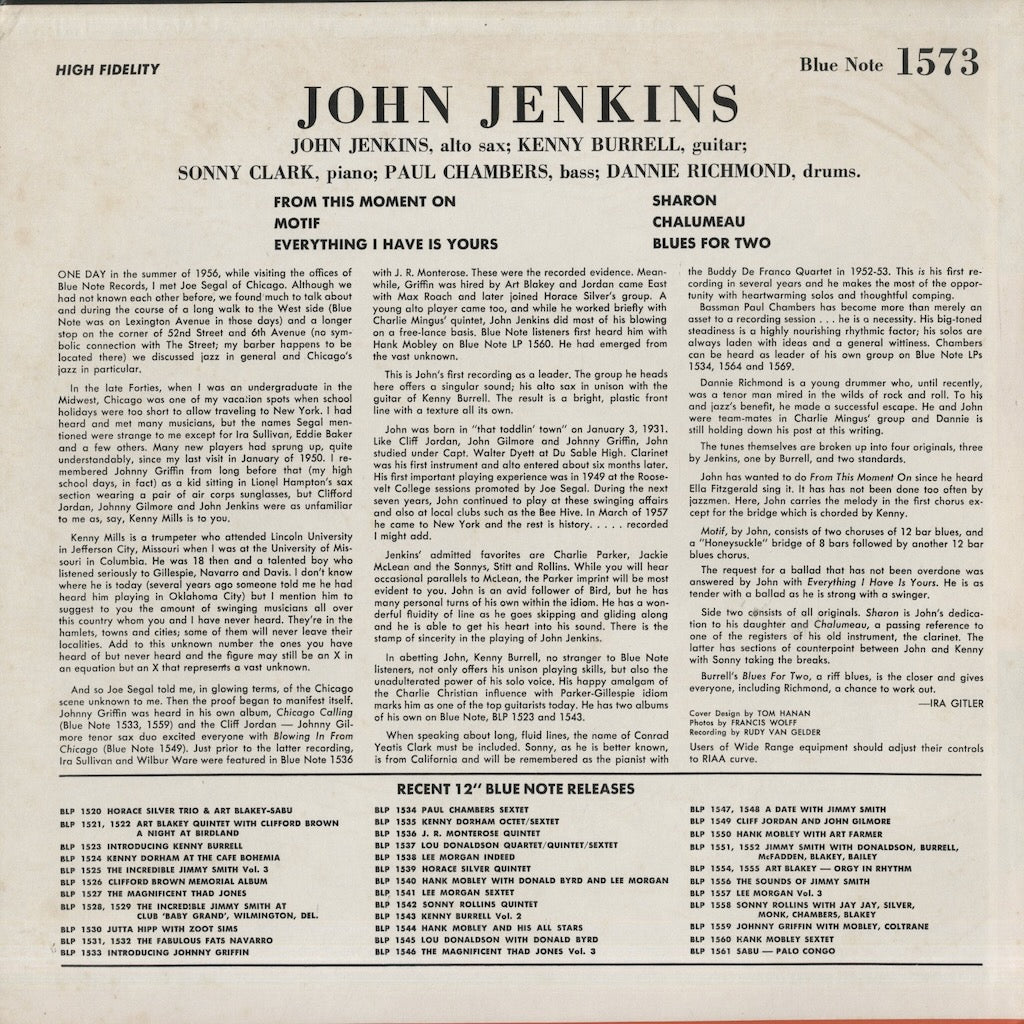 John Jenkins / ジョン・ジェンキンス / John Jenkins With Kenny Burrell (BLP 1573)