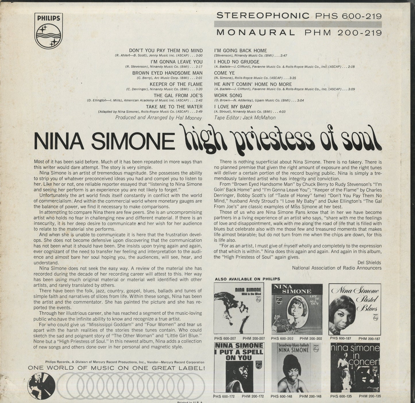 Nina Simone / ニーナ・シモン / High Priestess Of Soul (PHS 600-219)