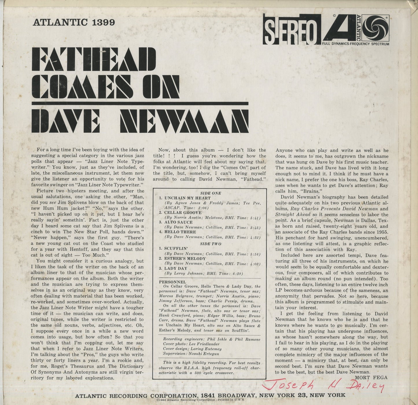 Dave Newman / デイヴ・ニューマン / Fathead Comes On (SD 1399)