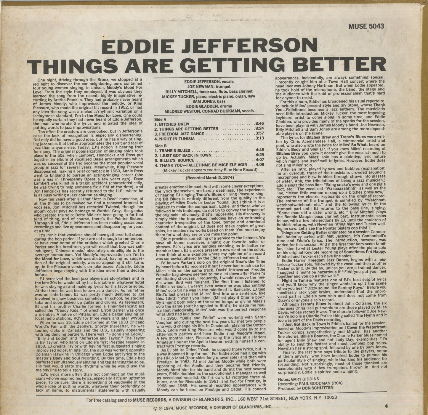 Eddie Jefferson / エディ・ジェファーソン / Things Are Getting Better (MR5043)