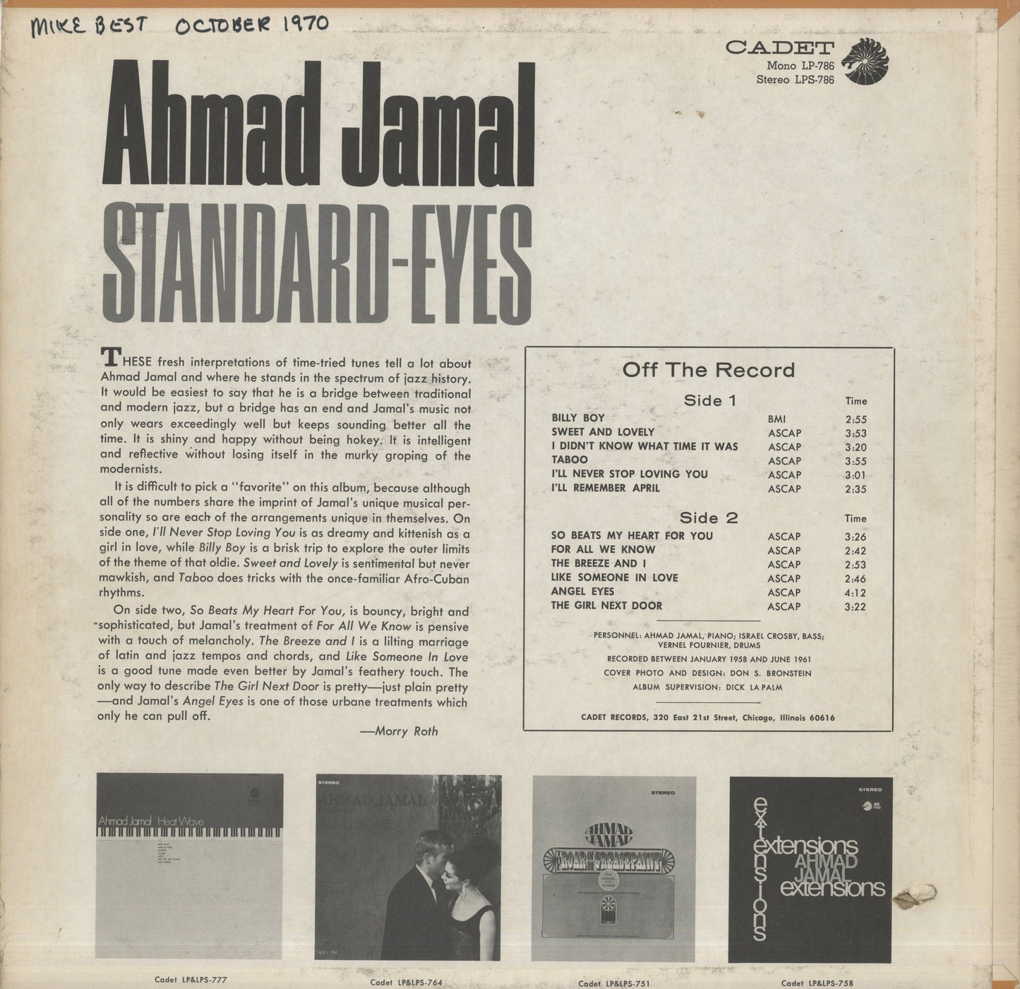 Ahmad Jamal / アーマッド・ジャマル / Standard-Eyes (LP 786)