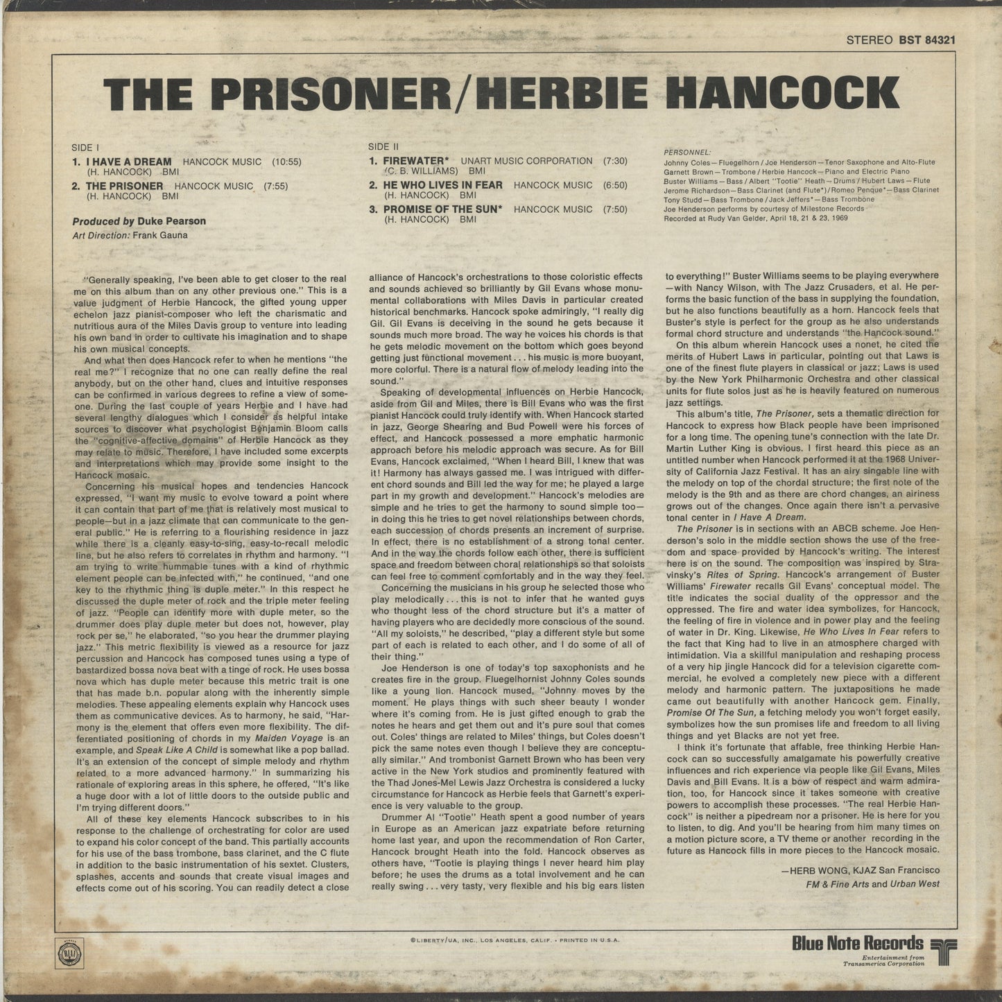 Herbie Hancock / ハービー・ハンコック / The Prisoner (BST 84321)