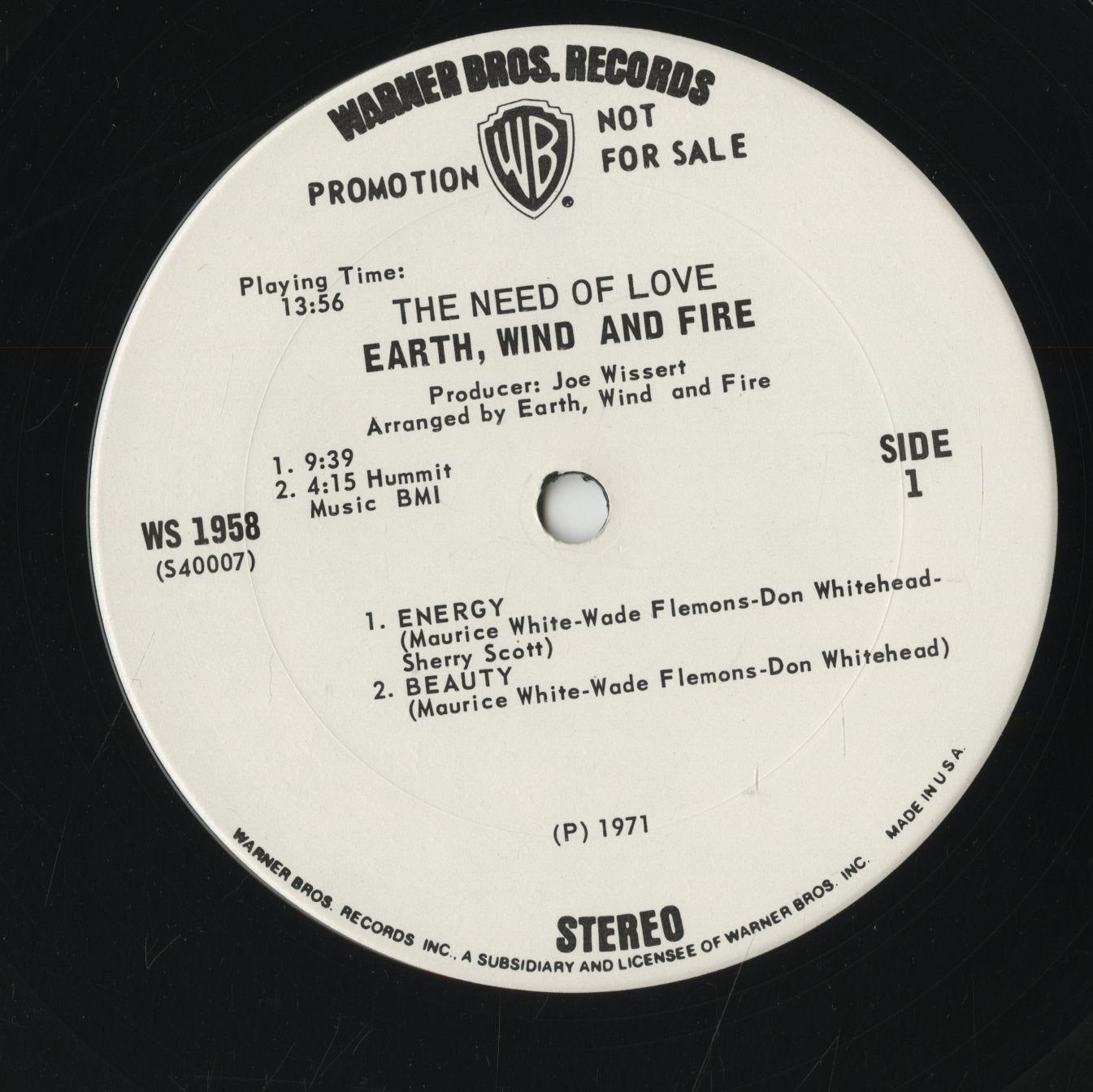 Earth Wind & Fire / アース・ウィンド・アンド・ファイア / The Need Of Love (WS 1958)