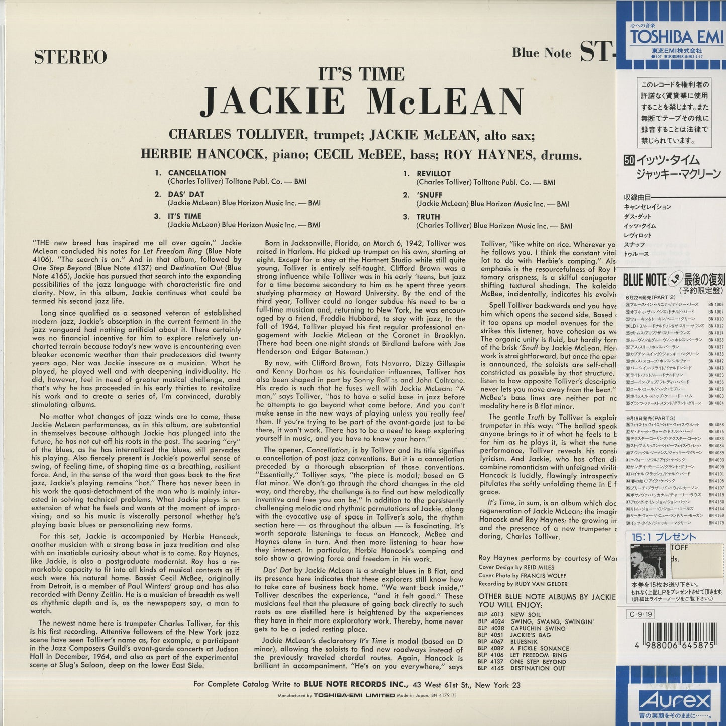 Jackie McLean / ジャッキー・マクリーン / It's Time!  (BN 4179)