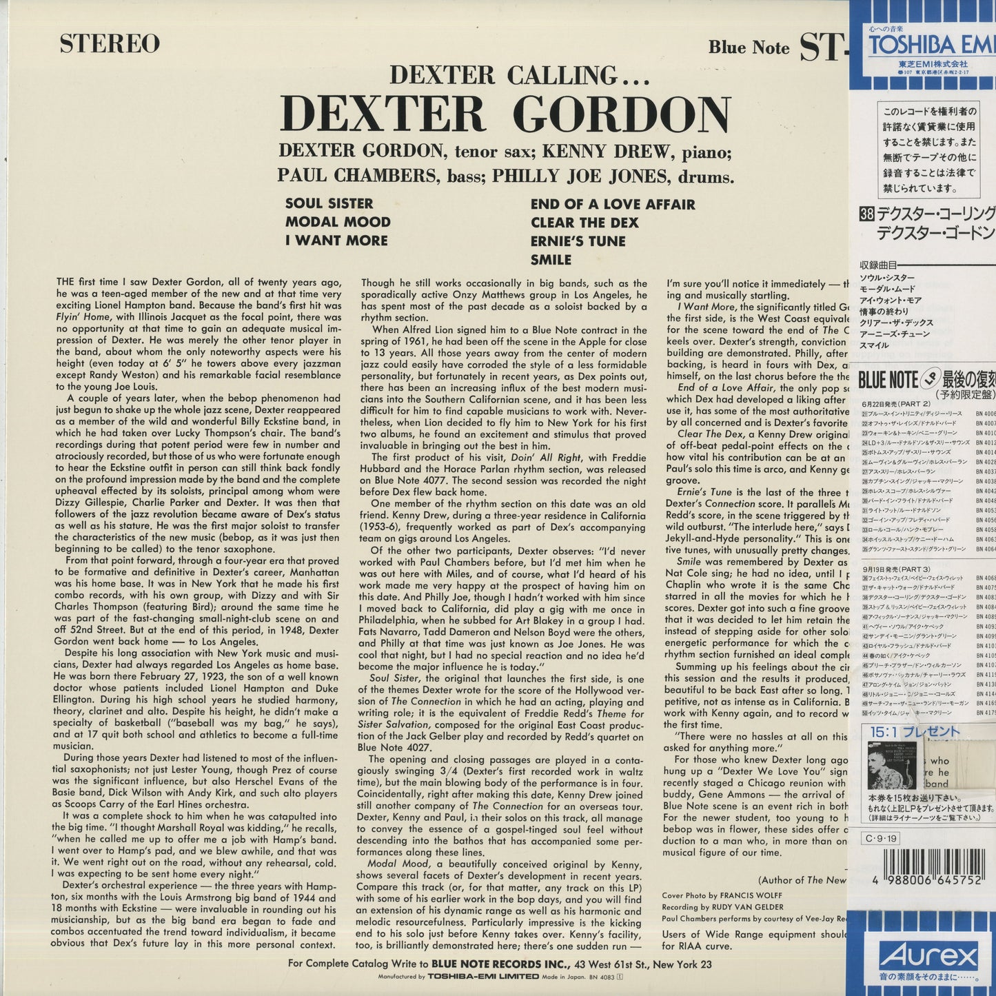 Dexter Gordon / デクスター・ゴードン / Dexter Calling (BN 4083)