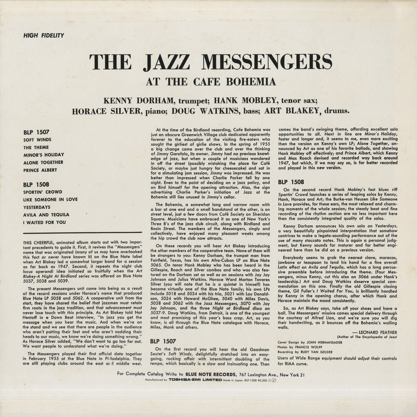 Art Blakey / The Jazz Messengers At Cafe Bohemia Volume 2 (BN 1508)