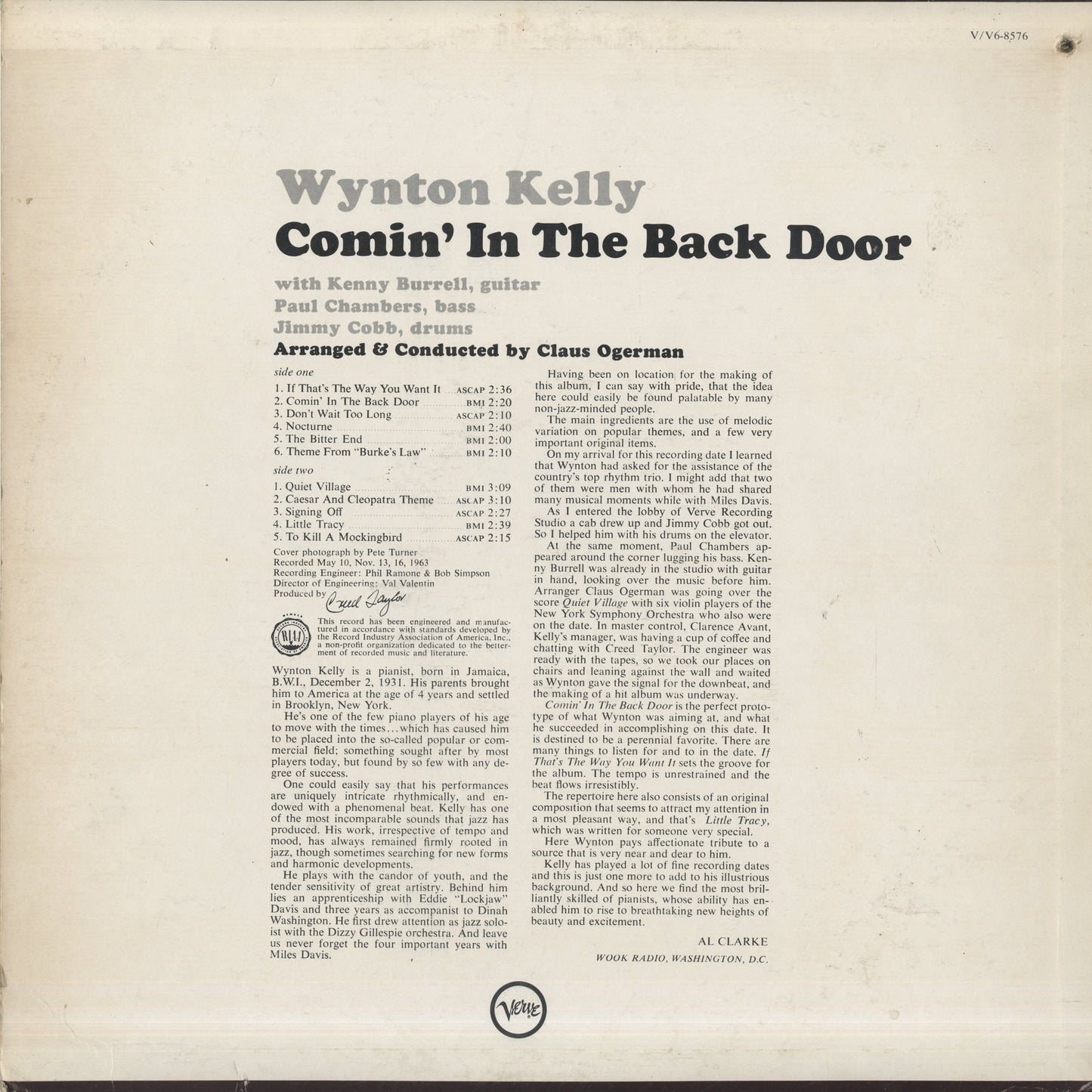 Wynton Kelly / ウィントン・ケリー / Comin' In The Back Door (V6-8576)