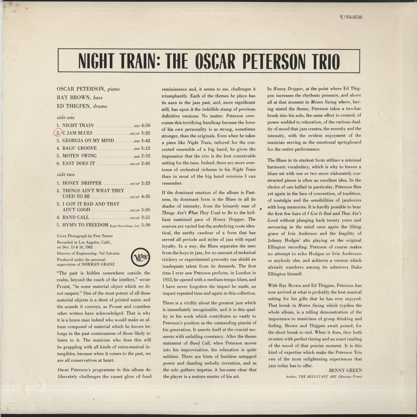 Oscar Peterson Trio / オスカー・ピーターソン / Night Train (V6 8538)