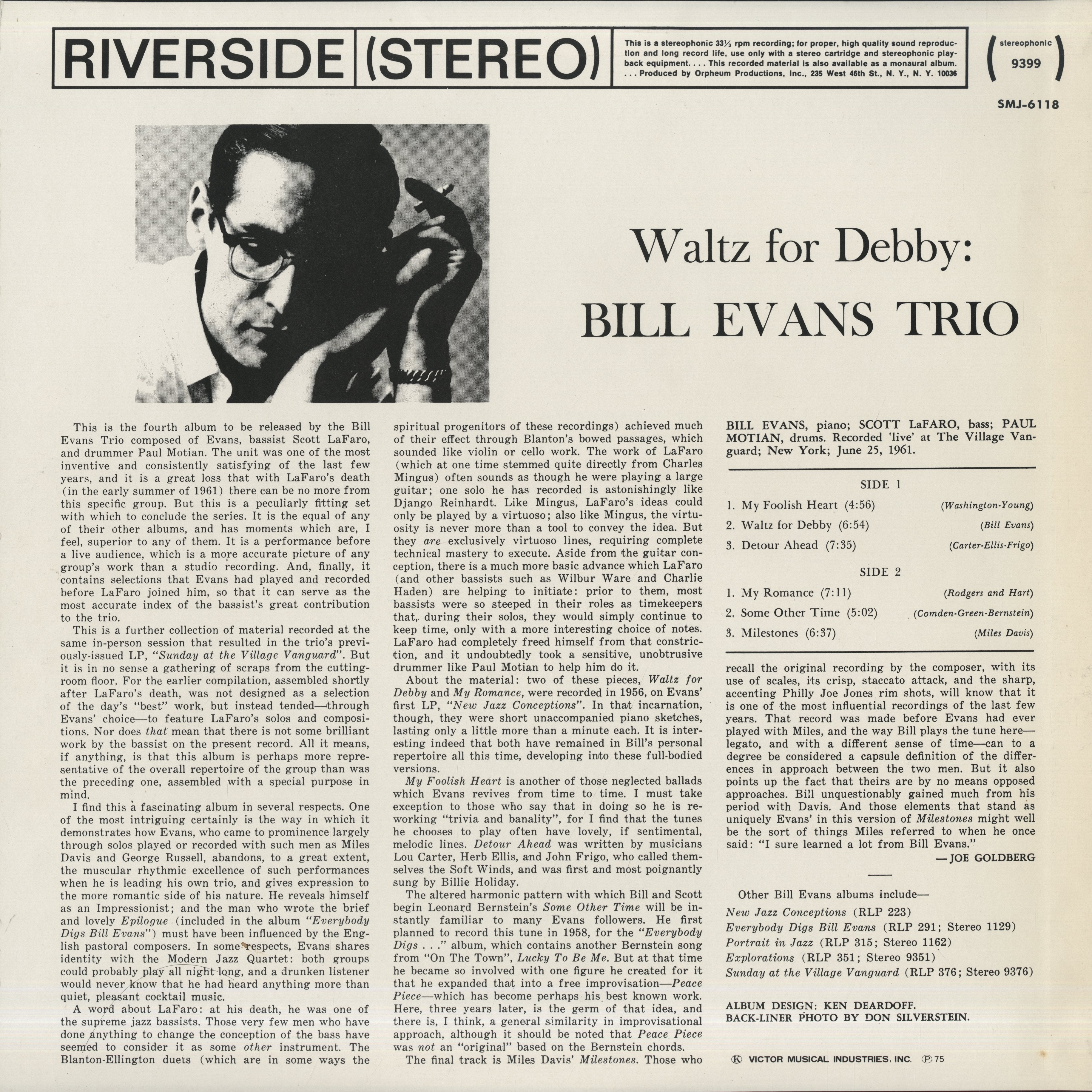 Bill Evans / ビル・エヴァンス / Waltz For Debby (SMJ-6118 Bill Evans / ビル・エヴァンス / Waltz For Debby (SMJ-6118