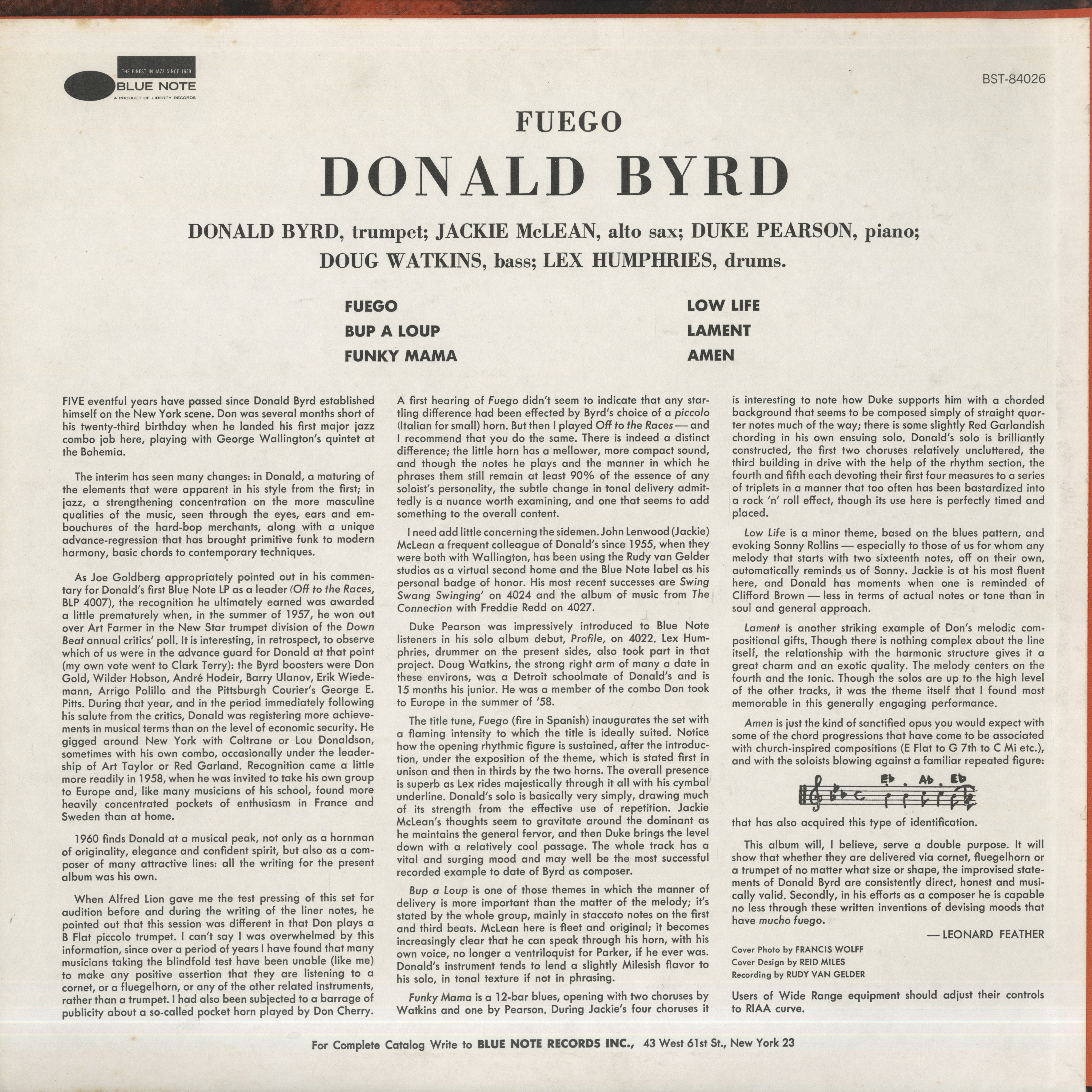 Donald Byrd / ドナルド・バード / Fuego (BST-84026) – VOXMUSIC WEBSHOP
