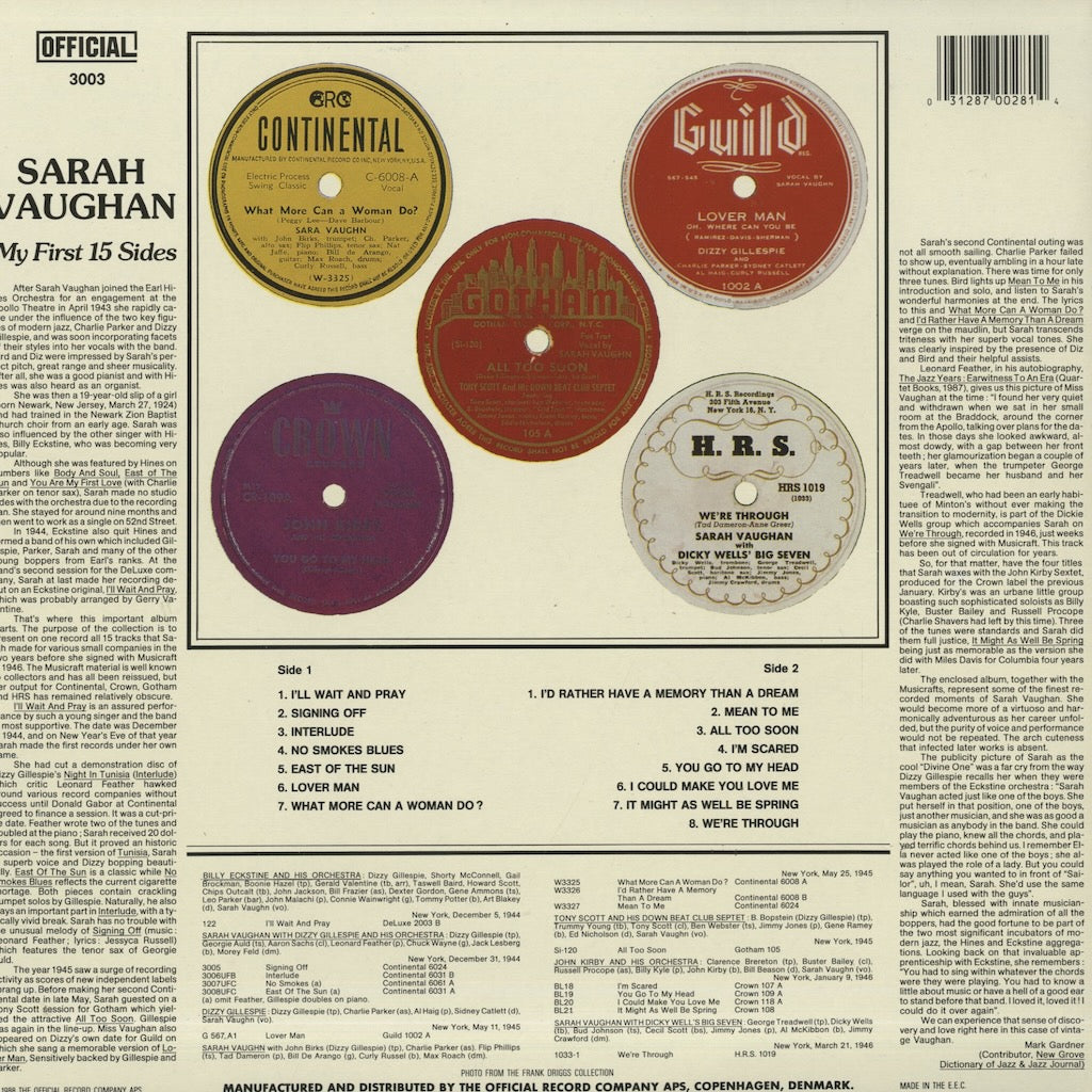 Sarah Vaughan / サラ・ヴォーン / My First 15 Sides (3003) – VOXMUSIC WEBSHOP
