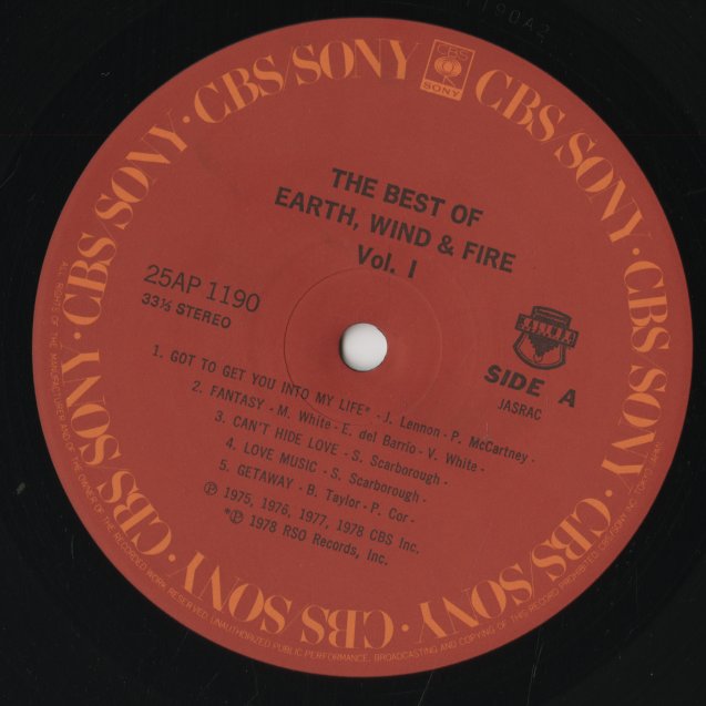 Earth Wind & Fire / アース、ウィンド＆ファイア / The Best Of Earth Wind & Fire Vol.1 (25AP1190)