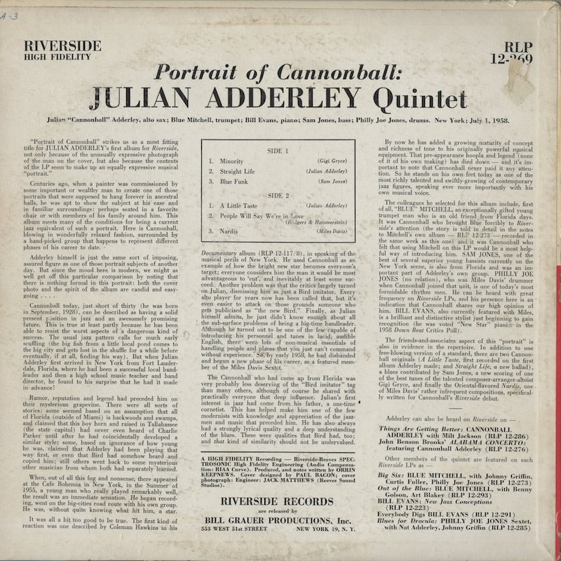 Julian Adderley / ジュリアン・アダレイ / Portrait Of Cannonball (RLP12-269)