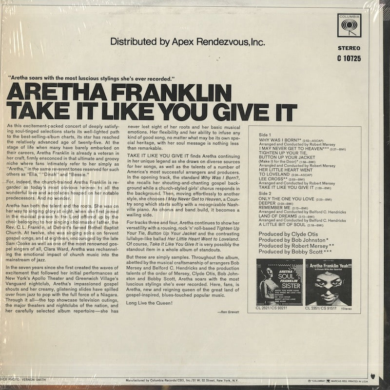 Aretha Franklin / アレサ・フランクリン / Take It Like You Give It (C10725)