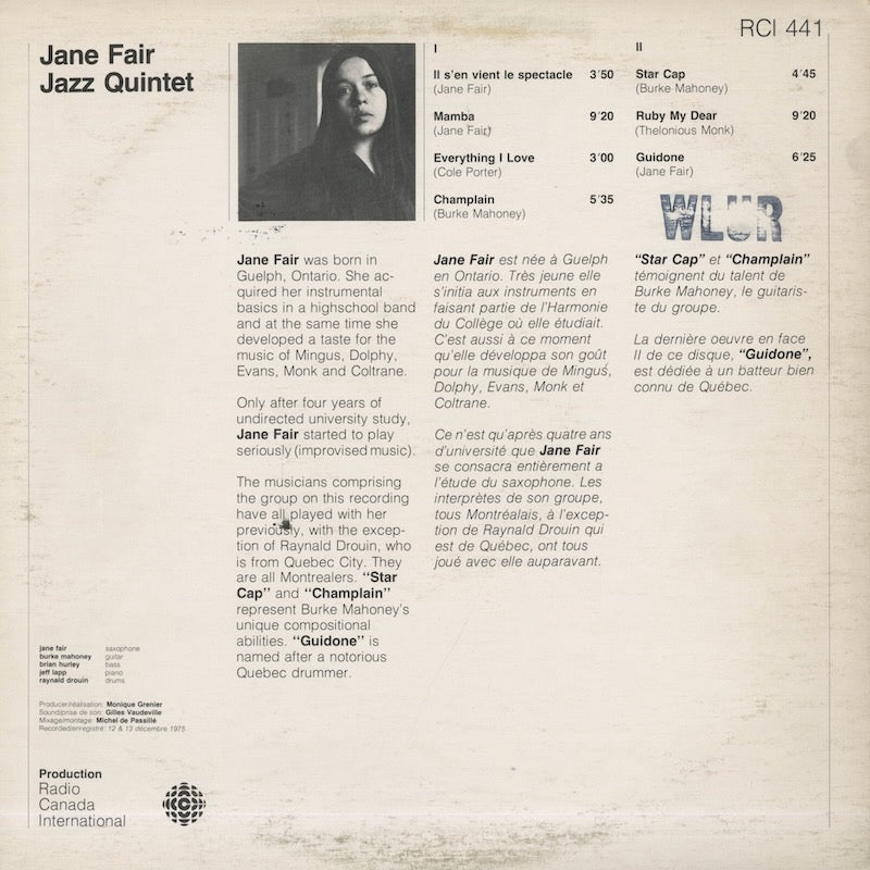 Jane Fair Jazz Quintet / ジェーン・フェア・ジャズ・クインテット / Transcription (RCI441)