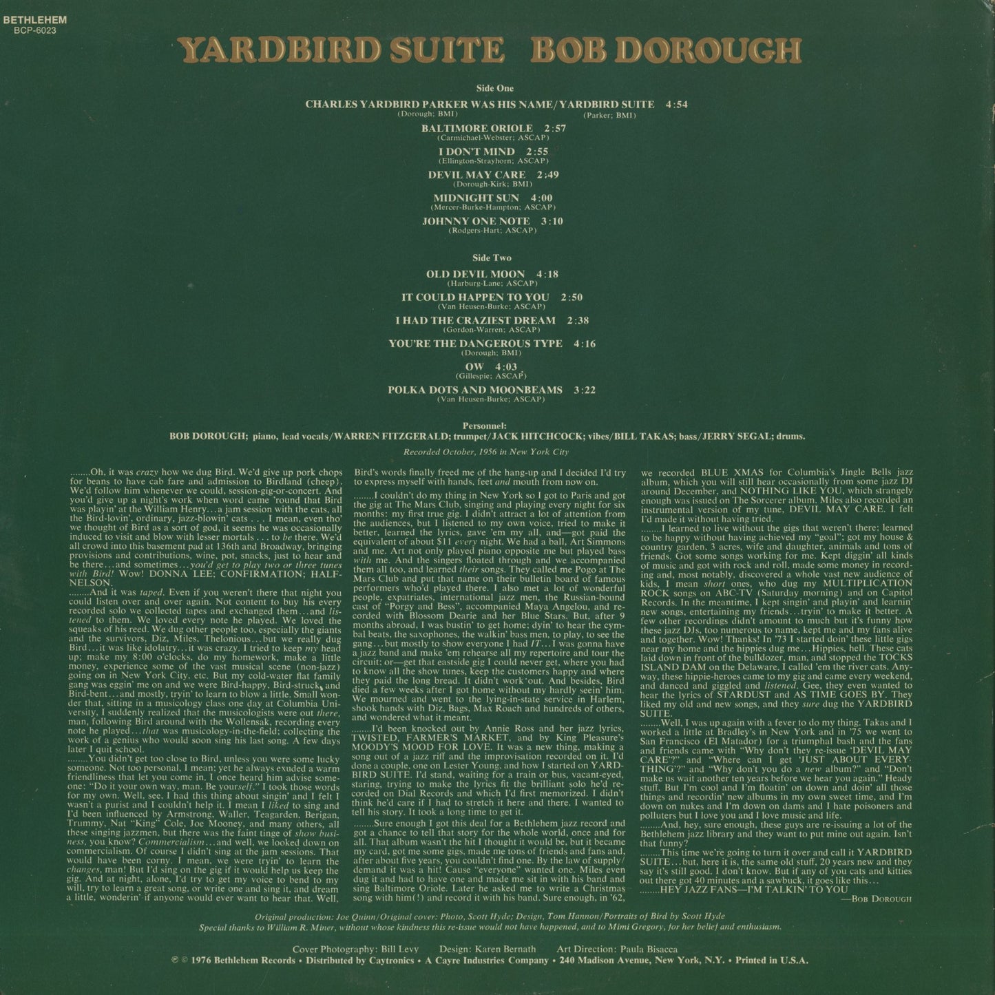 Bob Dorough / ボブ・ドロウ / Yardbird Suite (BCP 6023)