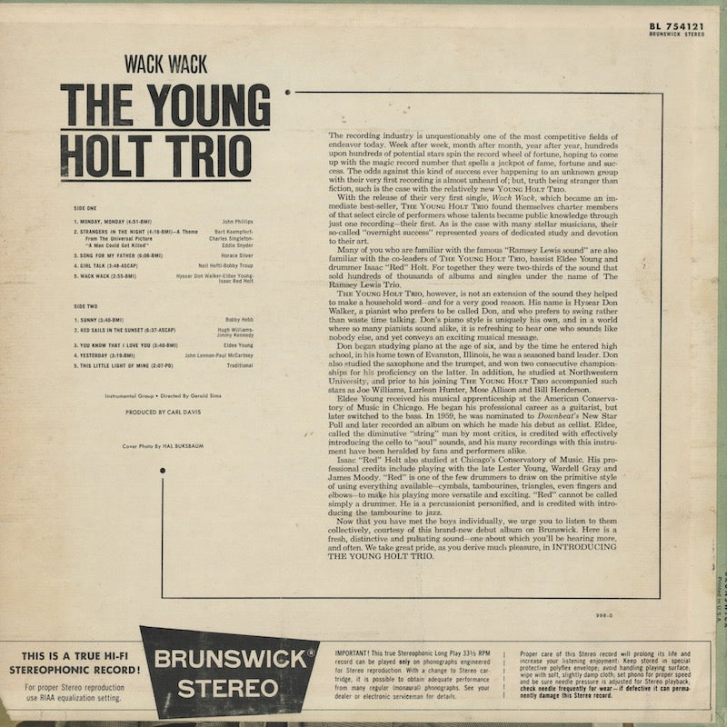 The Young Holt Trio / ヤング・ホルト・トリオ / Wack Wack (BL 754121)