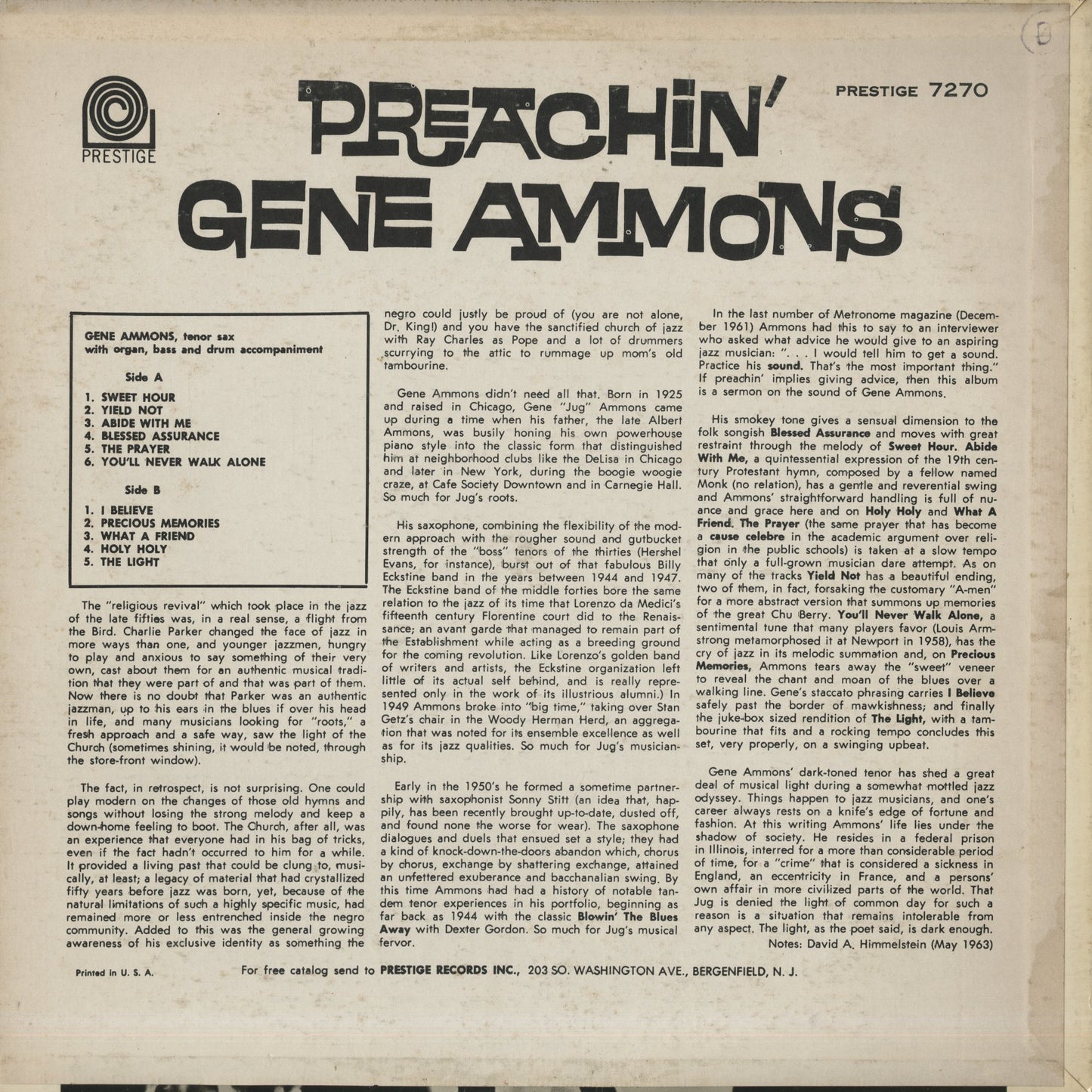 Gene Ammons / ジーン・アモンズ / Preachin' (PRST 7270)