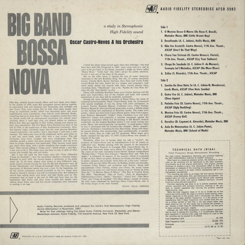 Oscar Castro-Neves & His Orchestra / オスカル・カストロ・ネヴィス / Big Band Bossa Nova (AFSD5983)