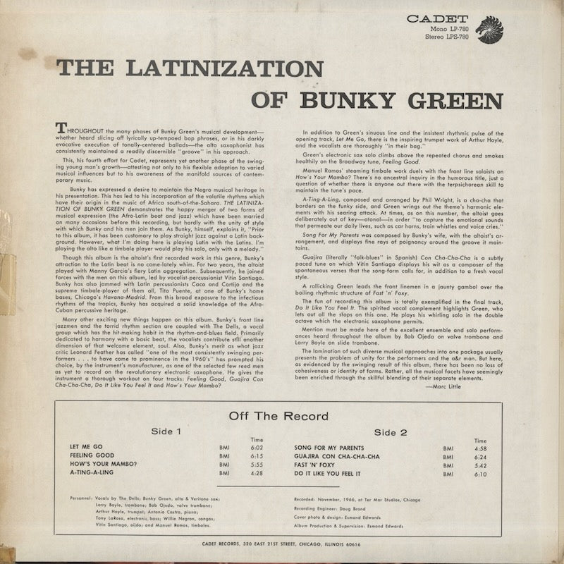 Bunky Green / バンキー・グリーン / The Latinization Of Bunky Green (LPS780)
