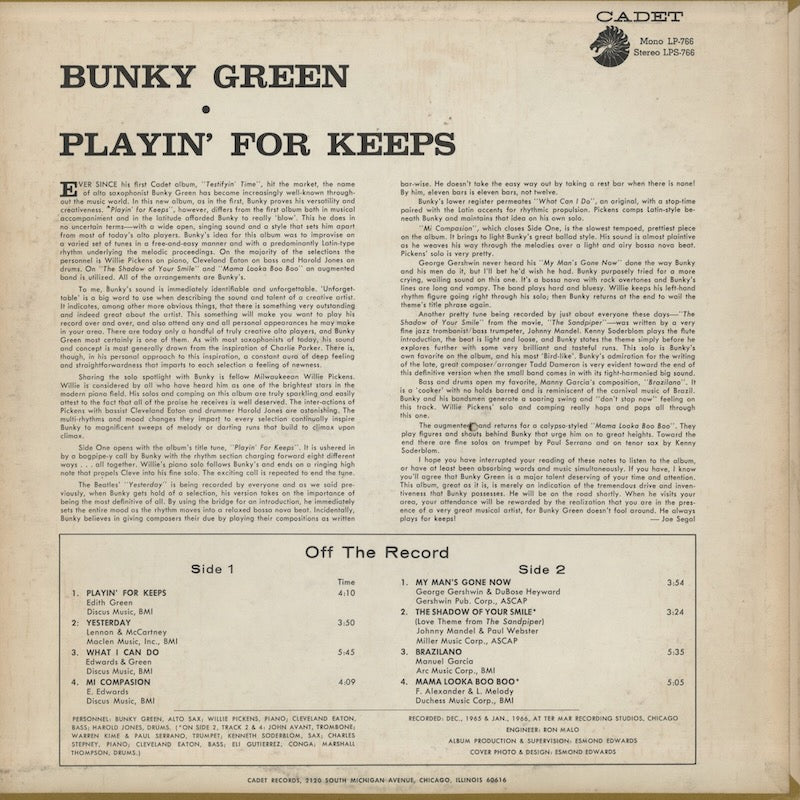 Bunky Green / バンキー・グリーン / Playin' For Keeps (LPS 766)