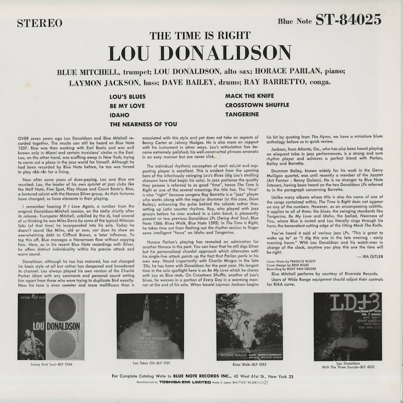 Lou Donaldson / ルー・ドナルドソン / The Time Is Right ( BNJ71031 )