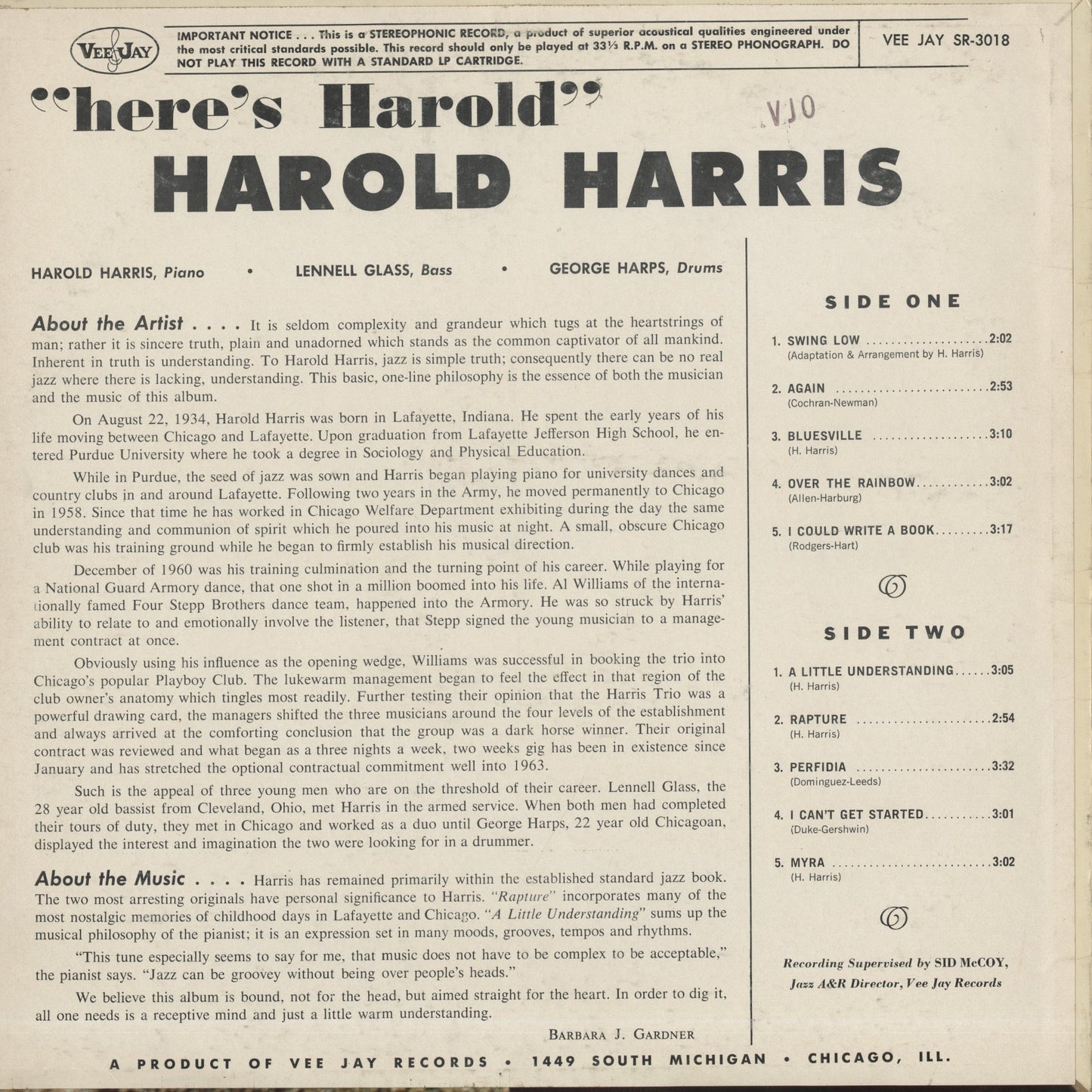 Harold Harris / ハロルド・ハリス / Here's Harold (SR-3018) – VOXMUSIC WEBSHOP