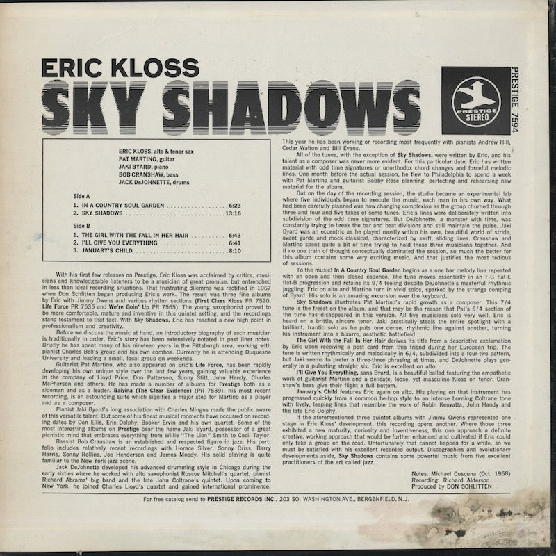 Eric Kloss / エリック・クロス / Sky Shadows (PRST 7594)
