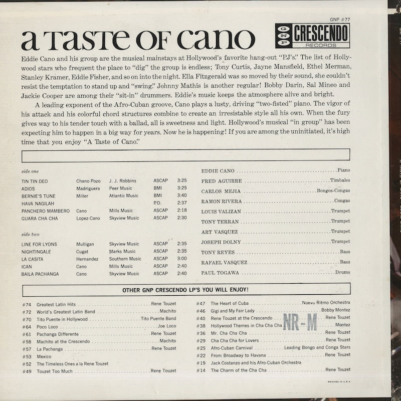 Eddie Cano / エディ・カノ / A Taste Of Cano (GNP 77)