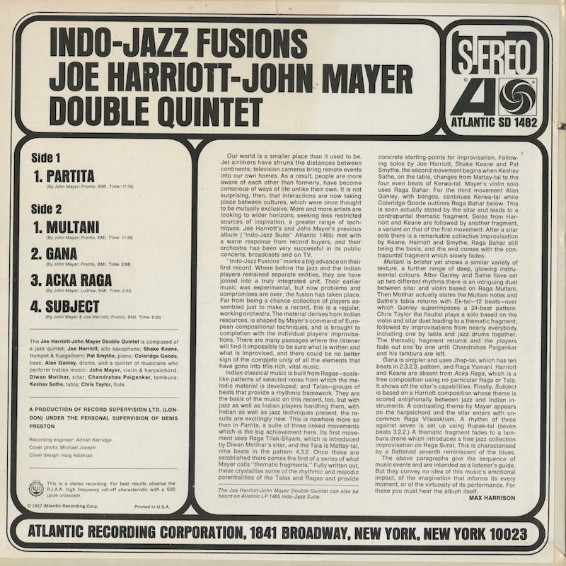 Joe Harriott - John Mayer Double Quintet / ジョー・ハリオット　ジョン・メイヤー / Indo Jazz Fusions (SD1482)