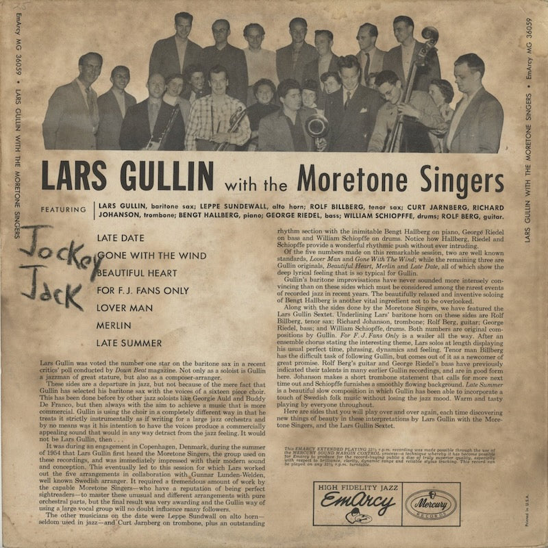 Lars Gullin / ラース・ガリン / Lars Gullin With The Moretone Singers (MG 36059)