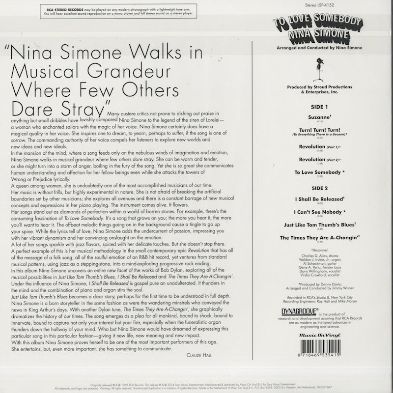 Nina Simone / ニーナ・シモン / To Love Somebody - 180g Audiophile vinyl pressing (MOVLP1047)