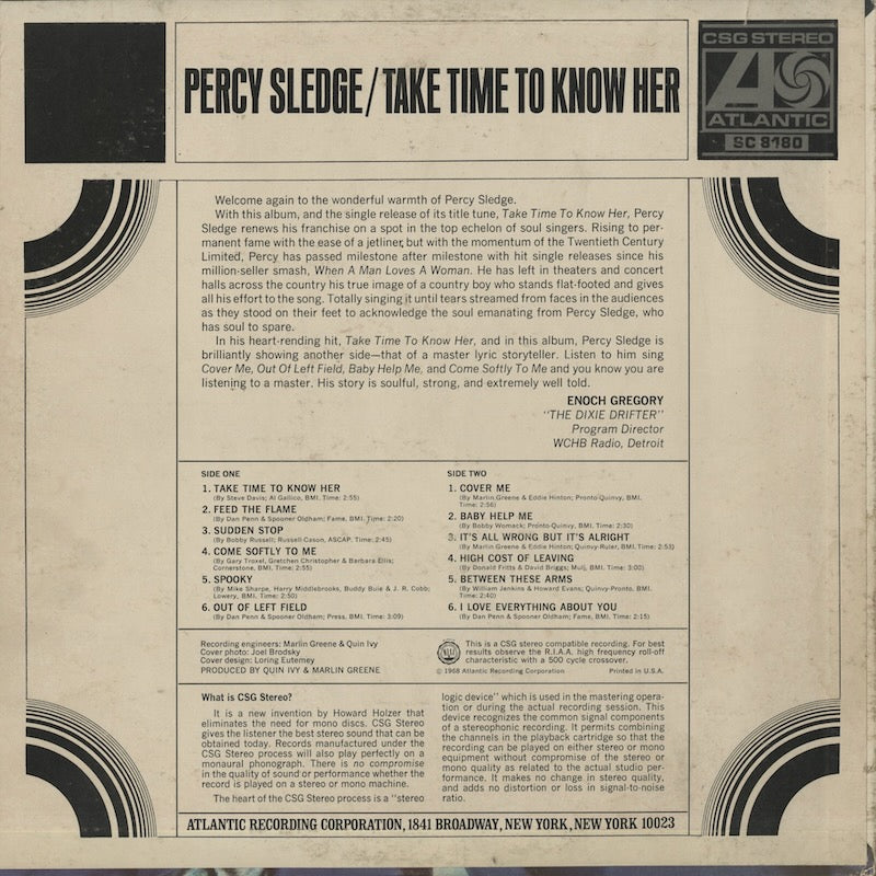 Percy Sledge / パーシー・スレッジ / Take Time To Know Her (SC 8180)