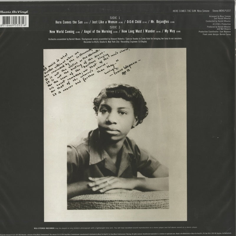 Nina Simone / ニーナ・シモン / Here Comes The Sun - 180g Audiophile vinyl pressing (MOVLP1037)