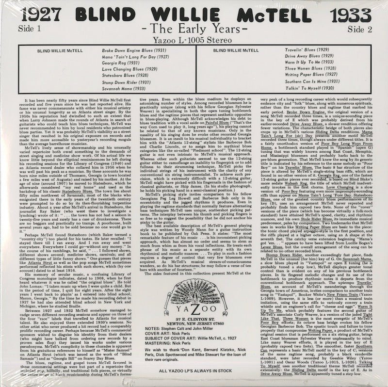 Blind Willie McTell 1927 1933 The Early Years YA Blind Willie McTell 1927 1933 The Early Years YA