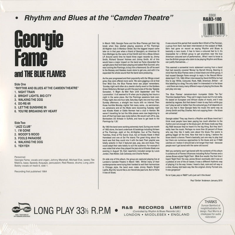 Georgie Fame / ジョージー・フェイム / Rhythm and Blues at The Camden Theatre (180g) (R&B3-180)